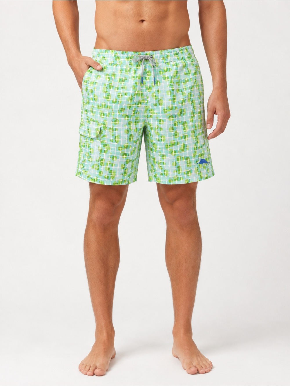 Tommy Bahama Men’s XL Swim Trunks Board Shorts Green Aqua Geometric Cargo